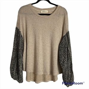 Dollhouse Beige Sweater with Leopard Print Sleeves